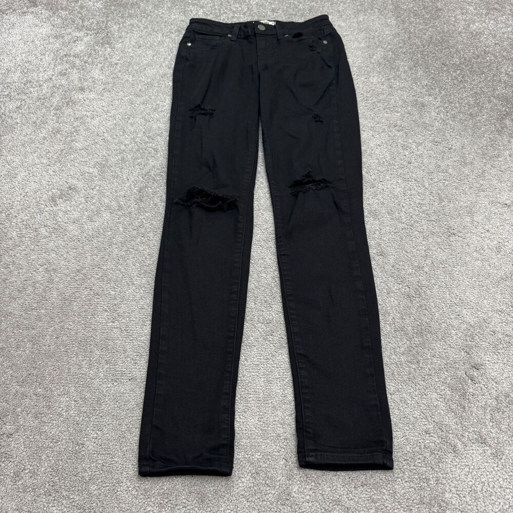 Paige Verdugo Ultra Skinny Denim Jeans Women 26 Black Overdye Destructed Stretch